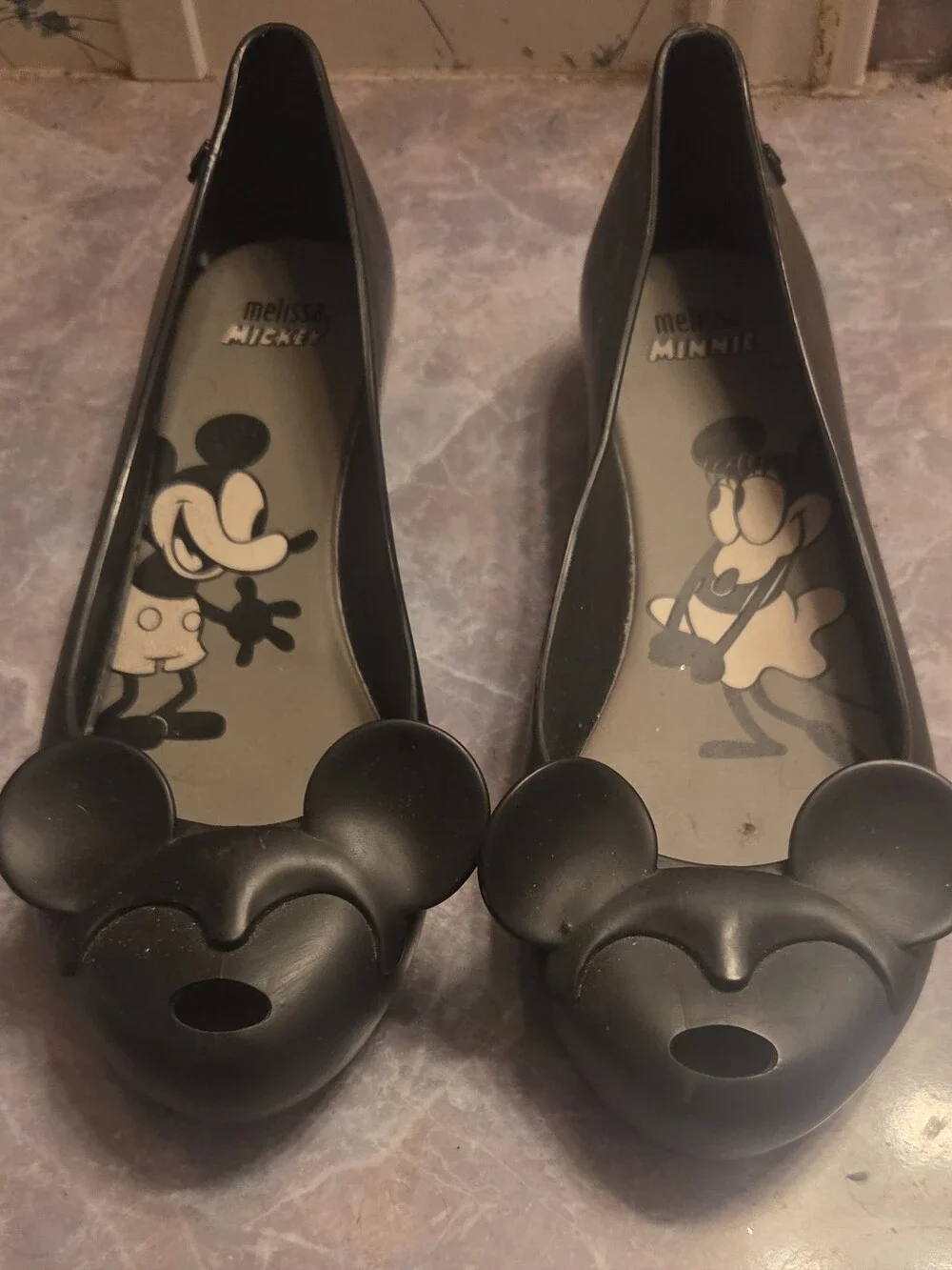 Melissa Black Mickey & Minnie Jelly Flats - Picture 1 of 6